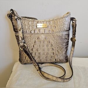 Brahmin Croc-Embossed Crossbody in Taupe and Dark Brown